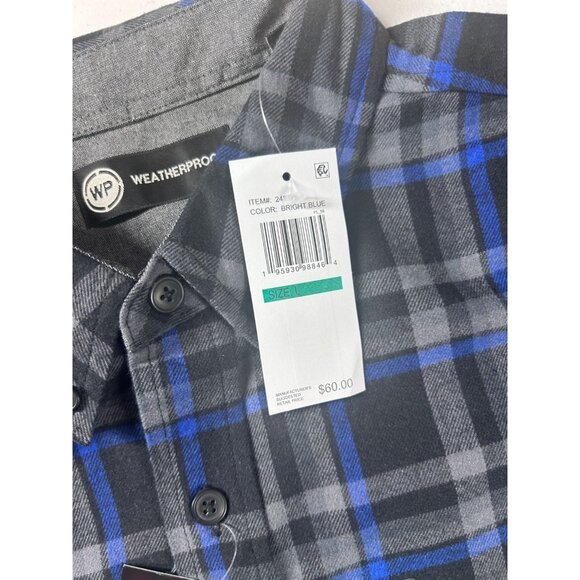 Weatherproof‎ Plaid Button-Up Shirt Men's Large Bright Blue/Black New - Picture 5 of 11
